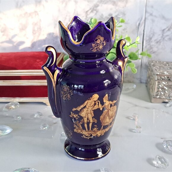 AMPHORA COBALT BLUE MADE IN ENGLAND AND HAND EMBELLISHED IN LIMOGES FRANCE - Picture 8 of 16